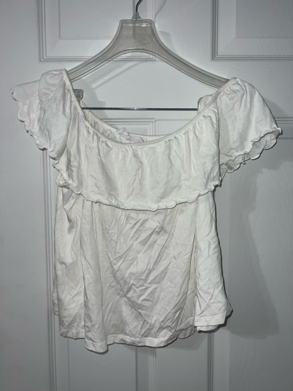 Off-Shoulder Ruffle Crop Top in White